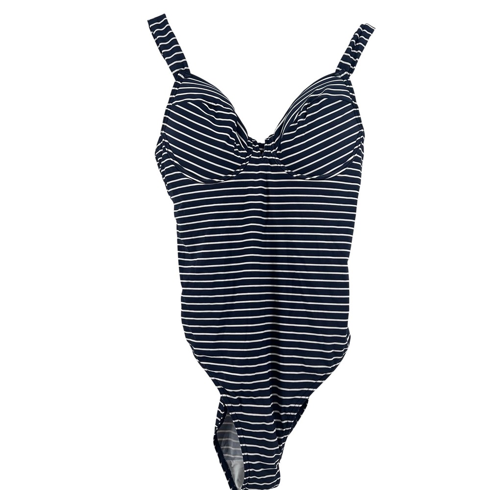 Figleaves One Piece Swimsuit Womens 36DD Navy White Striped Underwire Balconette